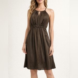 ESLEY Charcoal Gray Keyhole Spaghetti Strap High Waist Halter Slip Holiday Dress